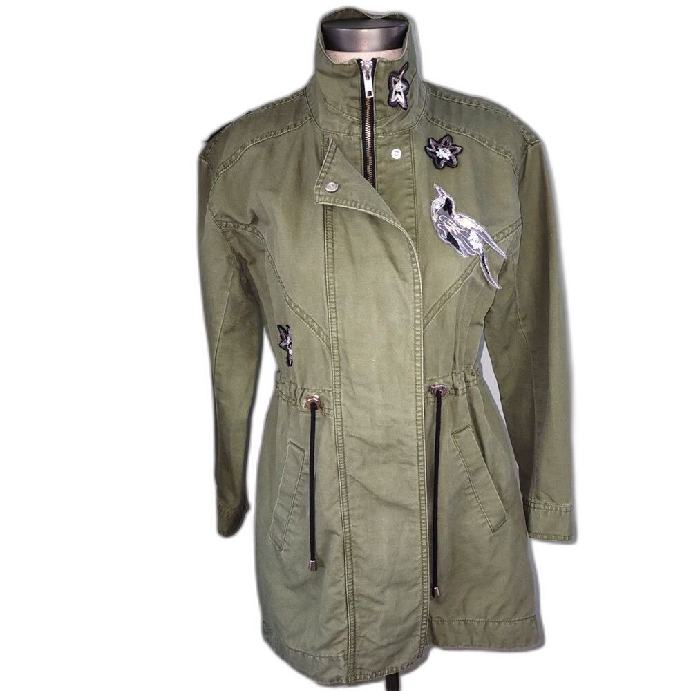 Cabi Olive Green Embroidered Military Zipper Utility Jacket Size XXS